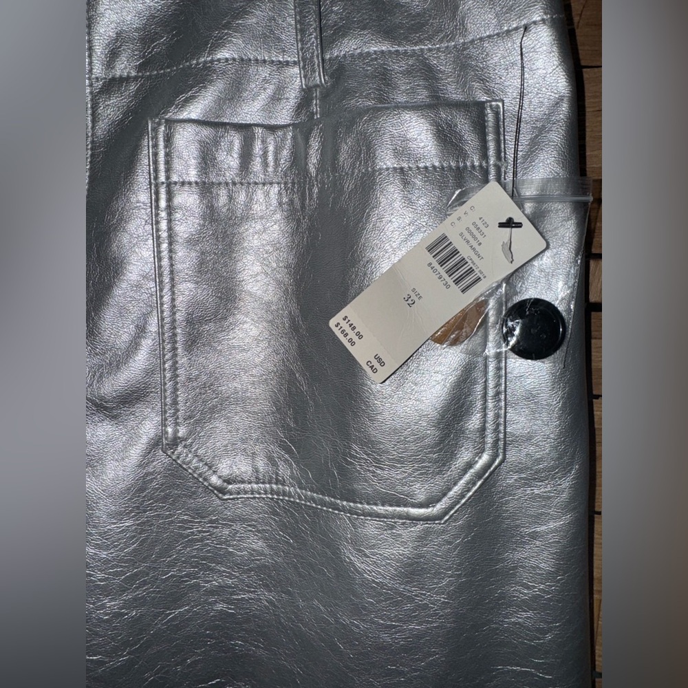New Anthropologie The Colette Cropped Wide Leg Pants Maeve Faux Leather Silver - Picture 5 of 5